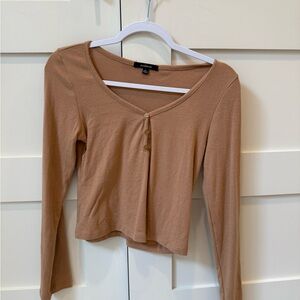 Tan Long Sleeve Button-Up Top